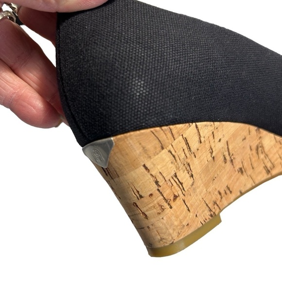 Etienne Aigner Black Canvas Wedge Heel open toe Pumps 8 - Picture 13 of 16